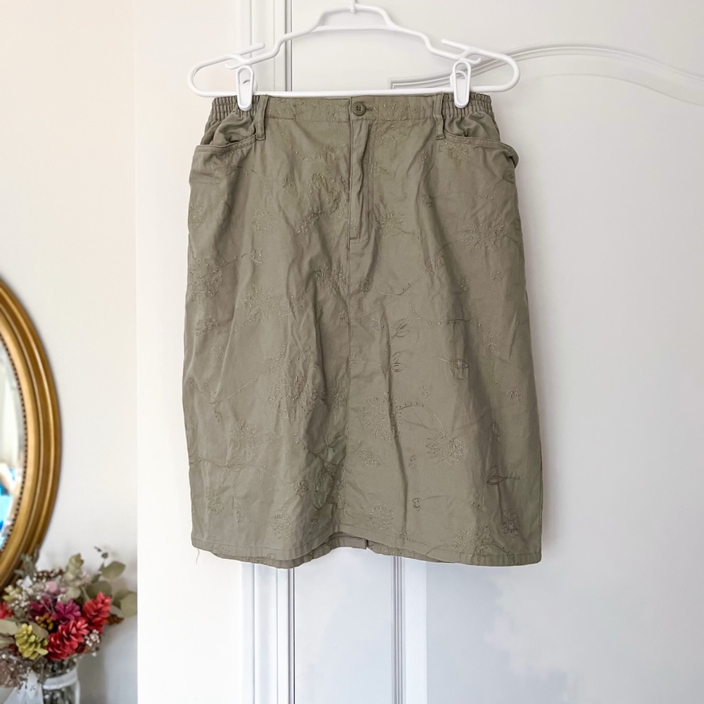 Vintage Olive 100% Cotton Embroidered Skirt